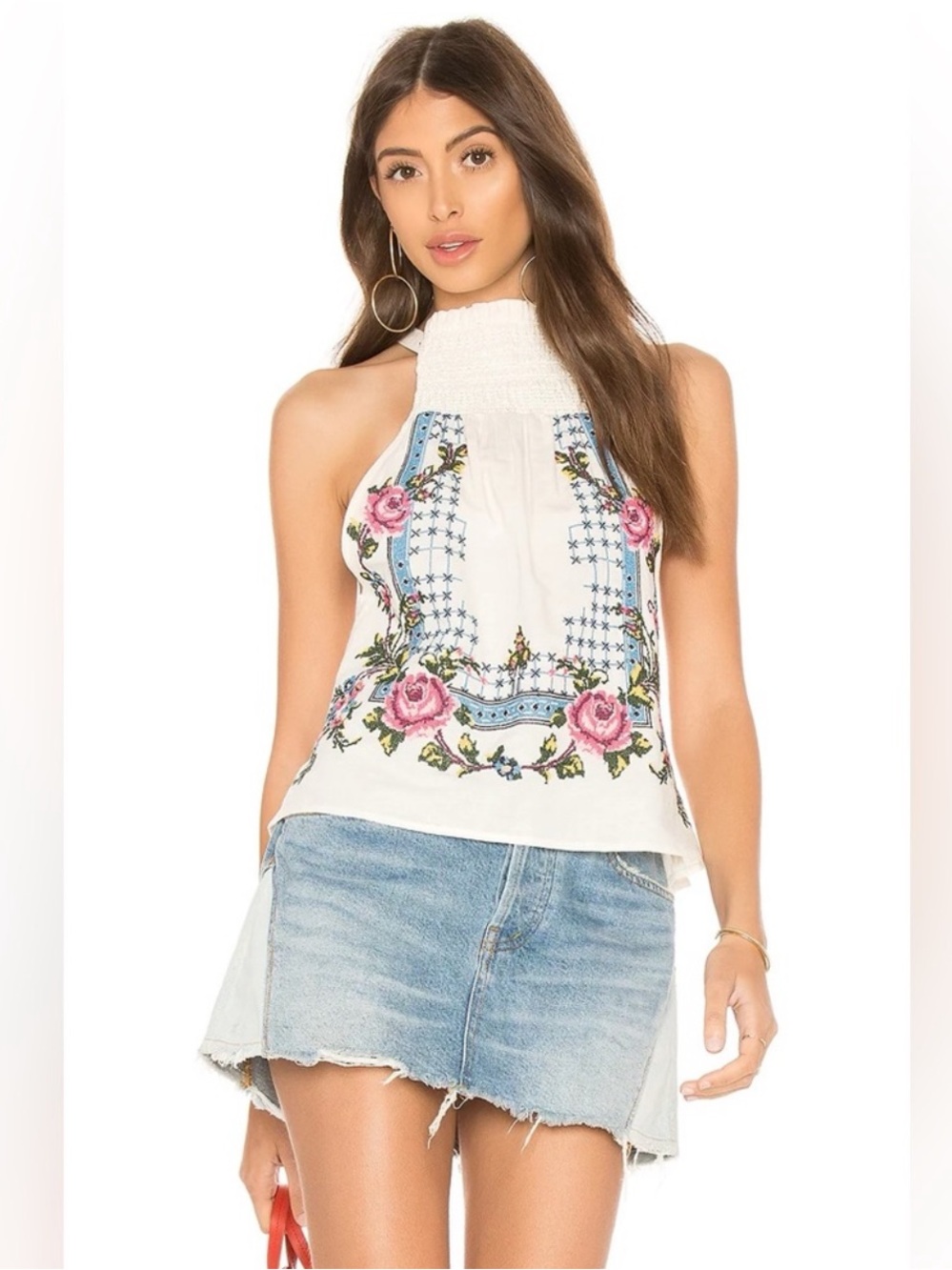 Free People Honey Pie Embroidered Tank Top